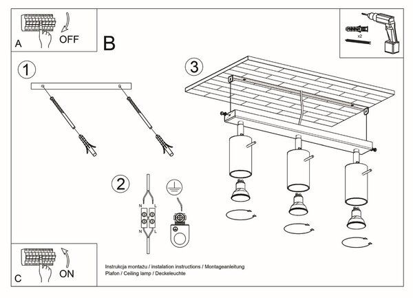 Plafoniera da soffitto in Acciaio 3xGU10 RING 3 Orientabile Grigia