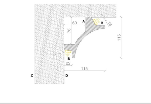 Cornice Pitturabile Doppio taglio di luce Angolare per Strisce LED - 2m Variante Lunghezza 2 Metri