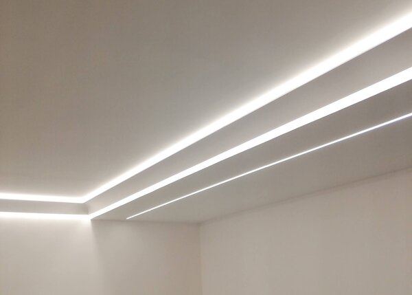 Cornice Pitturabile Doppio taglio di luce Angolare per Strisce LED - 2m Variante Lunghezza 2 Metri