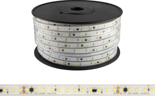 Strisce LED 220V 16W/m 120lm/W chip Lumileds Dimmerabile tagl. 10cm – 50m Colore Bianco Naturale 4.000K