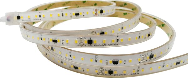 Strisce LED 220V 16W/m 120lm/W chip Lumileds Dimmerabile tagl. 10cm – 10m Colore Bianco Freddo 6.000K
