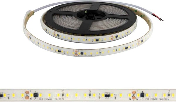 Strisce LED 220V 16W/m 120lm/W chip Lumileds Dimmerabile tagl. 10cm – 5m Colore Bianco Freddo 6.000K