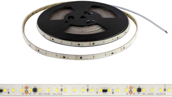 Strisce LED 220V 16W/m 120lm/W chip Lumileds Dimmerabile tagl. 10cm – 10m Colore Bianco Freddo 6.000K
