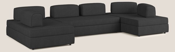 Liberty divano panoramico con pouf estraibile e schienali movibili in