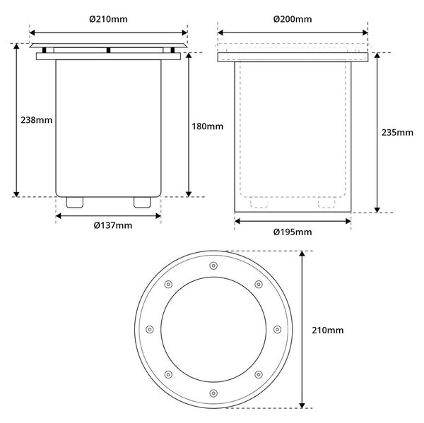 Faro interrato con base E27 - per lampade PAR30 e PAR38 - Doppio Pressacavo