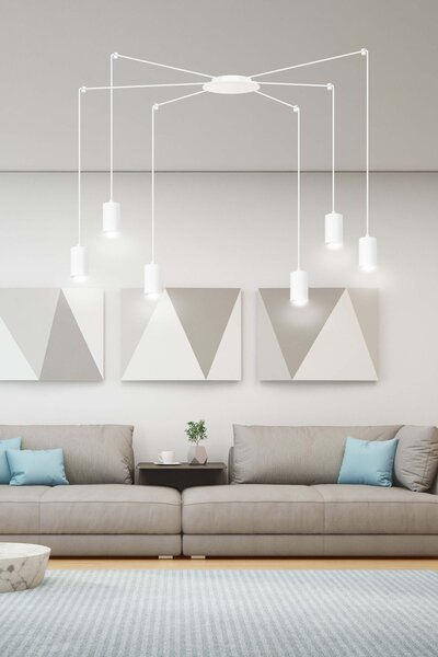Lampadario a Sospensione in Acciaio TRAKER 6 BLACK e WHITE