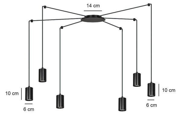 Lampadario a Sospensione in Acciaio TRAKER 6 BLACK e WHITE