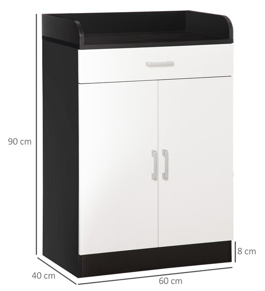 HOMCOM Mobiletto con Cassetto e Ripiano Regolabile per Cucina, Soggiorno e Anticamera, in MDF, 60x40x90cm, Bianco e Nero|Aosom