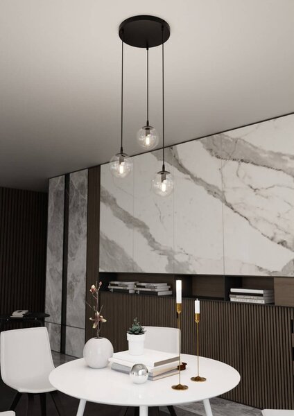 Lampadario a Sospensione COSMO 3 BLACK TRANSPARENT PREMIUM