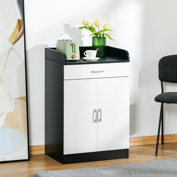 HOMCOM Mobiletto con Cassetto e Ripiano Regolabile per Cucina, Soggiorno e Anticamera, in MDF, 60x40x90cm, Bianco e Nero|Aosom