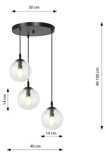 Lampadario a Sospensione COSMO 3 BLACK TRANSPARENT PREMIUM