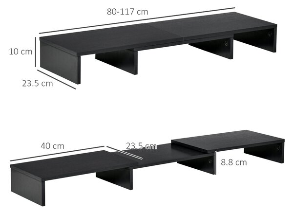 Vinsetto Supporto Monitor in MDF con Lunghezza e Angolazione Regolabile per Laptop, PC, Stampanti e TV, 80-117x23.5x10cm, Nero|Aosom