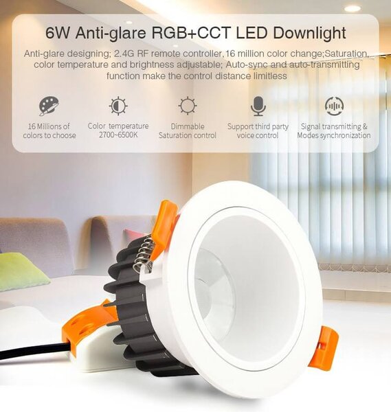 Faro da Incasso 6W RGB+CCT Dimmerabile Antiabbagliamento Sinc. Aut. - Foro Ø80mm - 85mm Colore RGB+CCT