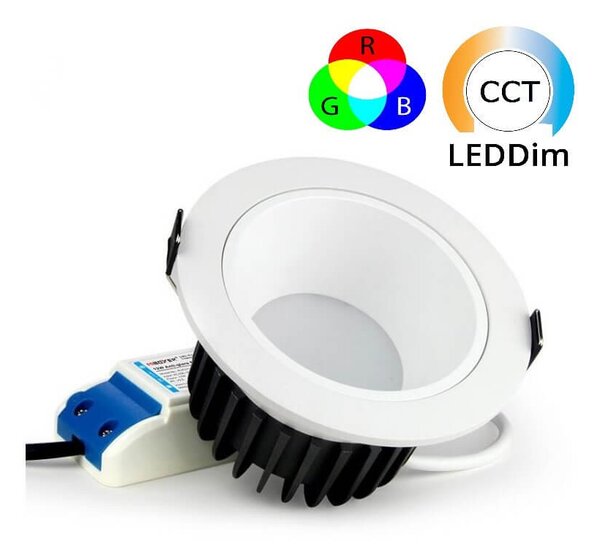Faro da Incasso 12W RGB+CCT Dimmerabile Antiabbagliamento Sinc. Aut. - Foro Ø95mm -100mm Colore RGB+CCT
