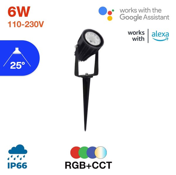 Faretto LED a Picchetto 6W RGB+CCT IP66 Sinc. Aut. WiFi - Mi-Light Colore RGB+CCT