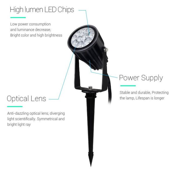 Faretto LED a Picchetto 6W RGB+CCT IP66 Sinc. Aut. WiFi - Mi-Light Colore RGB+CCT