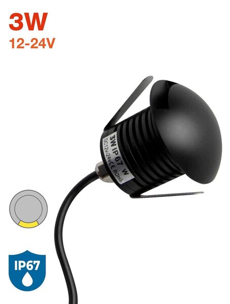 Faretto 3W Monodirezione IP67 Nero - Professional Colore Bianco Naturale 4.000K