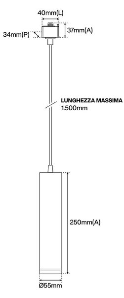 Lampada a Sospensione GU10 per Binario Monofase - Nera 15 metri
