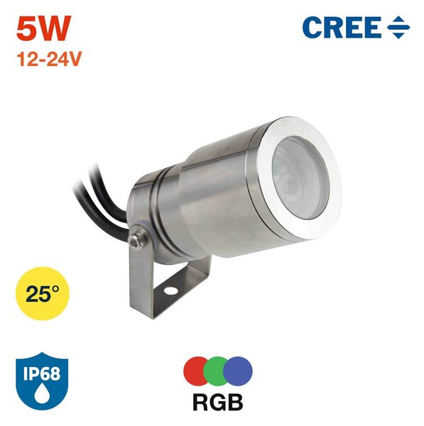 Faretto LED 5W RGB DMX512 per Piscine e Fontane IP68 CREE - Professional Colore RGB