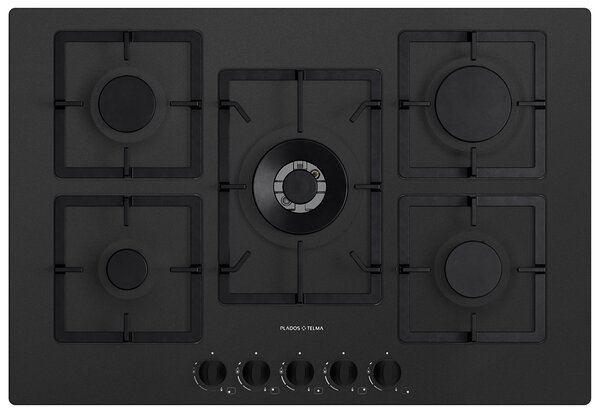 Plados Piano Cottura 5 Fuochi a Gas Larghezza 75 cm (1 Bruciatore Tripla Corona) in Microultragranit colore Nero Matt - FLAT75/26