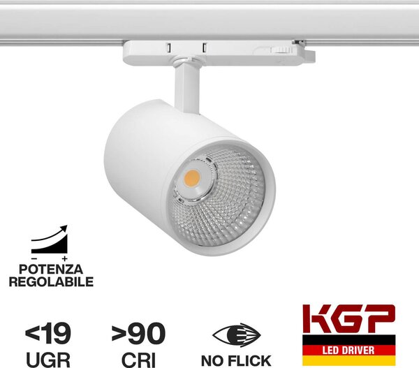 Faro LED 12W-40W Trifase Bianco CRI90 UGR19 45° - KGP driver Colore Bianco Caldo 2.700K