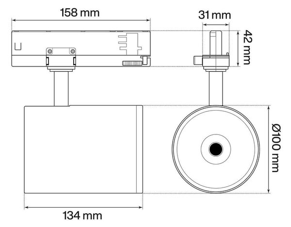 Faro LED 12W-40W Binario Trifase CRI90 110lm/W UGR19 45° - KGP Electronics GmbH driver Colore Bianco Naturale 4.000K