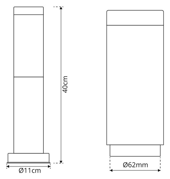 Paletto da Giardino 40cm Acciaio Inox NERO IK06 IP54 base E27