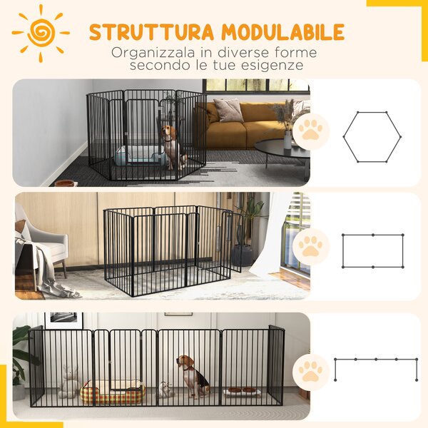 PawHut Recinto per Cani Grandi a 6 Pannelli Modulabili in Acciaio, 164x83x100 cm, Nero|Aosom