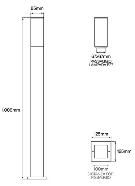 Paletto da Giardino 100cm acciaio INOX IK06 IP54 base E27