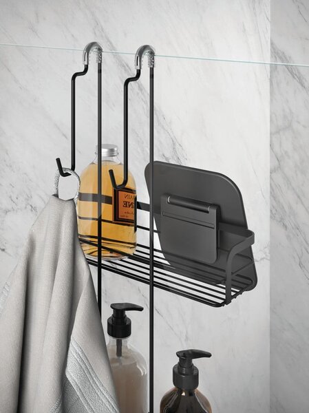 Mensola da bagno sospesa in acciaio nero opaco Lava - Metaltex