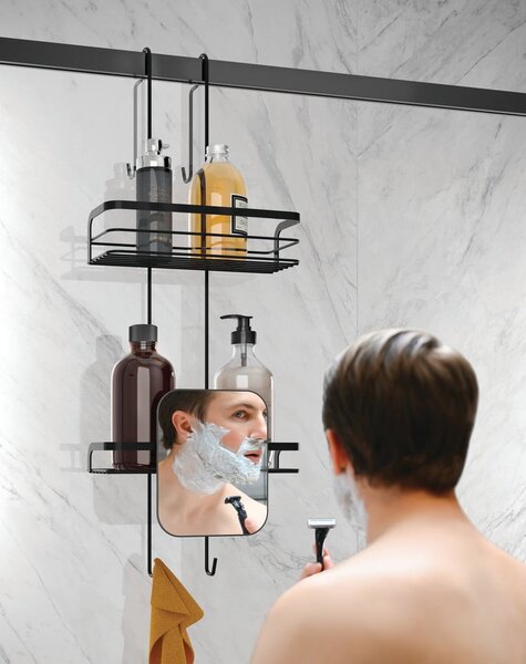Mensola da bagno sospesa in acciaio nero opaco Lava - Metaltex