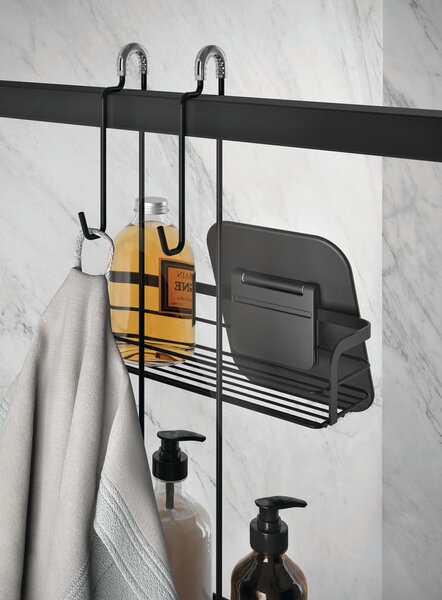 Mensola da bagno sospesa in acciaio nero opaco Lava - Metaltex