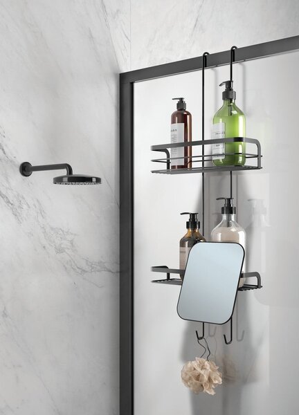 Mensola da bagno sospesa in acciaio nero opaco Lava - Metaltex
