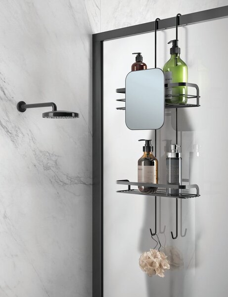 Mensola da bagno sospesa in acciaio nero opaco Lava - Metaltex