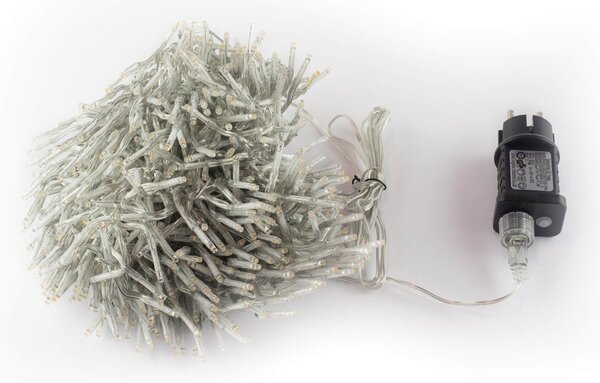 Catenaria Natalizia LED 9m 8 GIOCHI DI LUCE Cavo TRASPARENTE IP44 Colore Bianco Caldo 2200 - 2300 °K