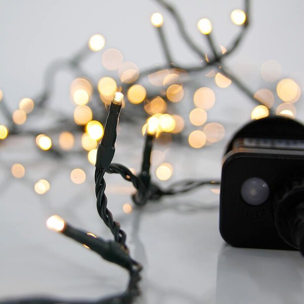 Catenaria Natalizia LED 8 GIOCHI DI LUCE 8m Cavo VERDE IP44 Colore Bianco Caldo 2200 - 2300 °K