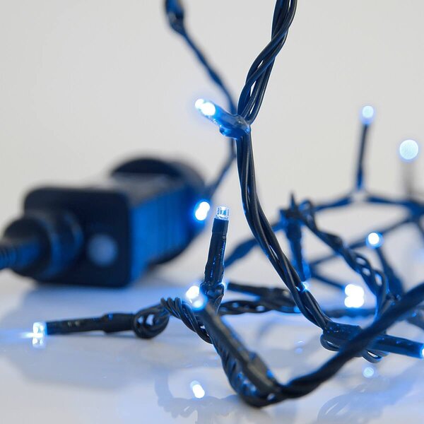 Catenaria Natalizia LED 8 GIOCHI DI LUCE 15m Cavo VERDE IP44 Luce BLU Colore Blu 460 - 465 °K