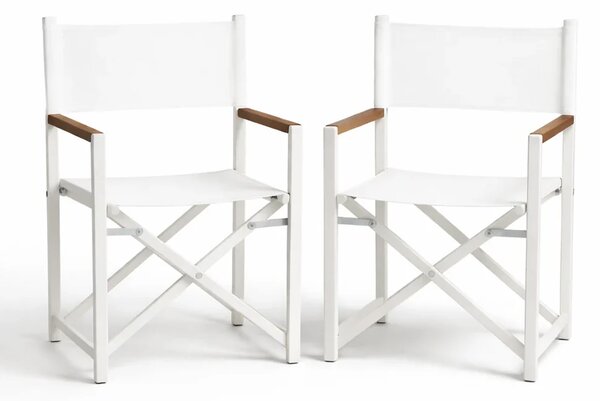 Set 2 Sedie da Regista Fellini 56x45x87 cm in Alluminio e Textilene Bianco e Legno