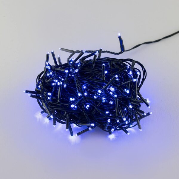 Catenaria Natalizia LED 8 GIOCHI DI LUCE 15m Cavo VERDE IP44 Luce BLU Colore Blu 460 - 465 °K
