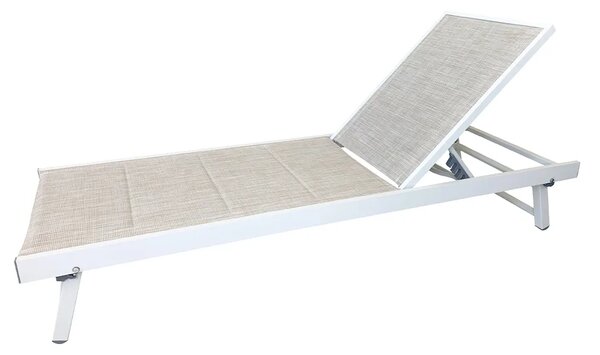 Lettino Prendisole da Giardino Reclinabile Tenerife 188x63,5x73/30,5 cm in Alluminio e Textilene Bianco e Melange