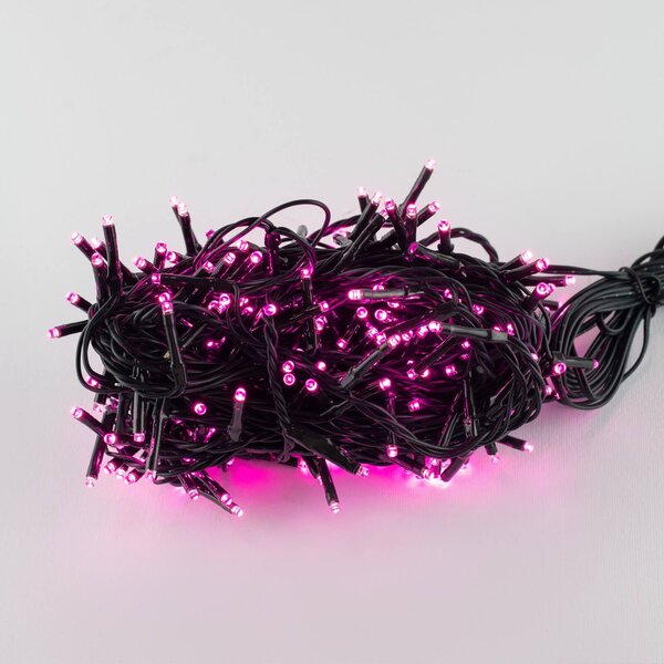 Catenaria Natalizia LED 15m 8 GIOCHI DI LUCE Cavo VERDE IP44 Luce ROSA Colore Rosa 550 - 570 °K