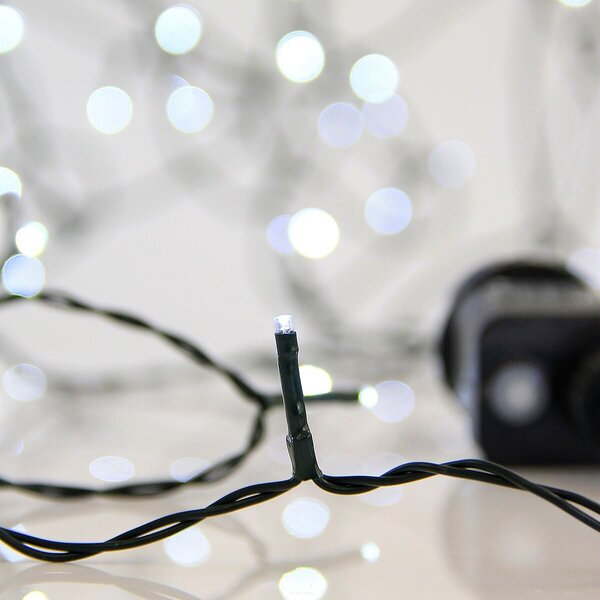 Catenaria Natalizia LED 18m 8 GIOCHI DI LUCE Cavo VERDE IP44 Colore Bianco Freddo 7500 - 8500 °K