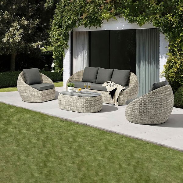 Set 4 Pezzi Salotto da Giardino 5 Posti Santorini Plus con Divano 2 Poltrone e Tavolino in Polyrattan Grigio