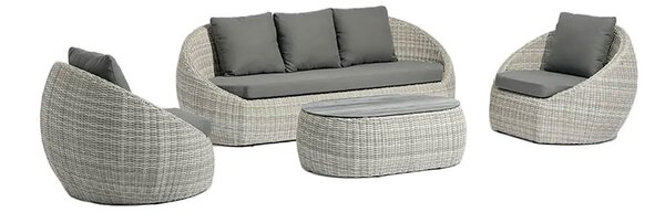 Set 4 Pezzi Salotto da Giardino 5 Posti Santorini Plus con Divano 2 Poltrone e Tavolino in Polyrattan Grigio