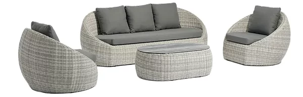 Set 4 Pezzi Salotto da Giardino 5 Posti Santorini Plus con Divano 2 Poltrone e Tavolino in Polyrattan Grigio