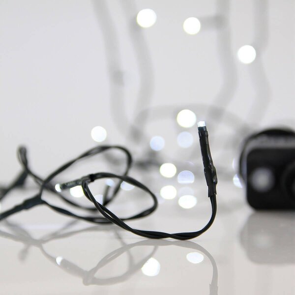 Catenaria Natalizia LED 12m IP44 8 GIOCHI DI LUCE Cavo VERDE Colore Bianco Freddo 7500 - 8500 °K