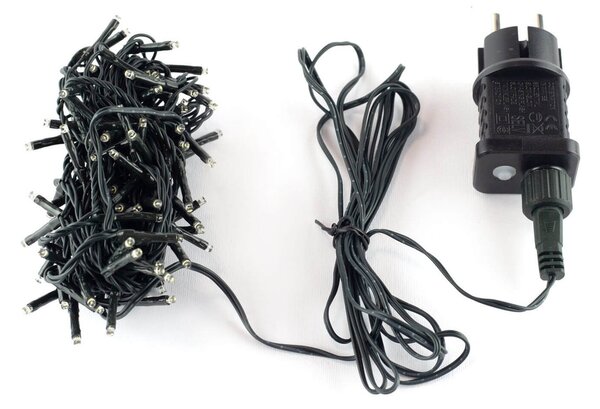 Catenaria Natalizia LED 8m con 8 GIOCHI DI LUCE IP44 Cavo VERDE Colore Bianco Freddo 7500 - 8500 °K