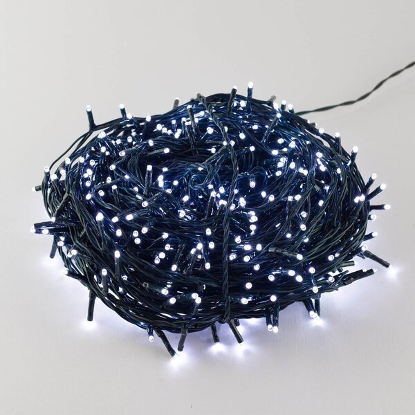 Catenaria Natalizia LED 8 GIOCHI DI LUCE 38m C.VERDE IP44 Colore Bianco Freddo 7500 - 8500 °K