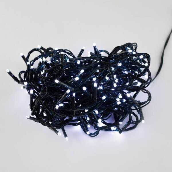 Catenaria Natalizia LED 12m IP44 8 GIOCHI DI LUCE Cavo VERDE Colore Bianco Freddo 7500 - 8500 °K