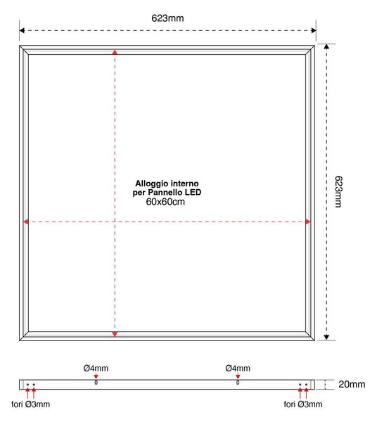 Cornice Incasso per Cartongesso Pannelli LED 60x60